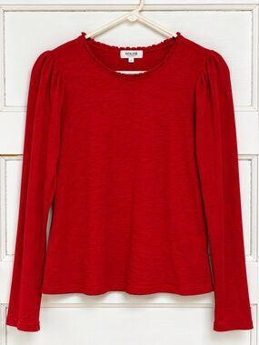 Beautiful Bright Red Goldie Long Sleeve Ruffle Neck Blouse